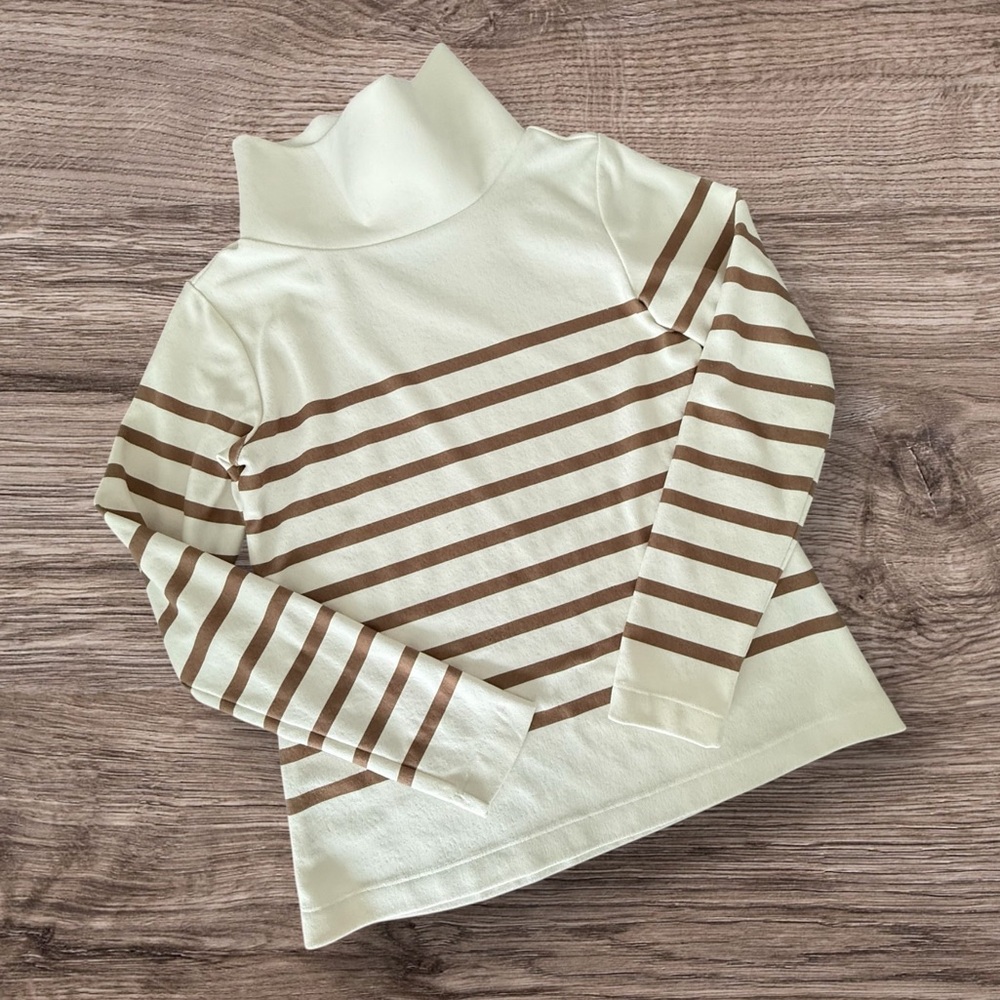 921 Dudley Stephens Greenpoint Turtleneck Cream Camel Stripe Terry Fleece XS